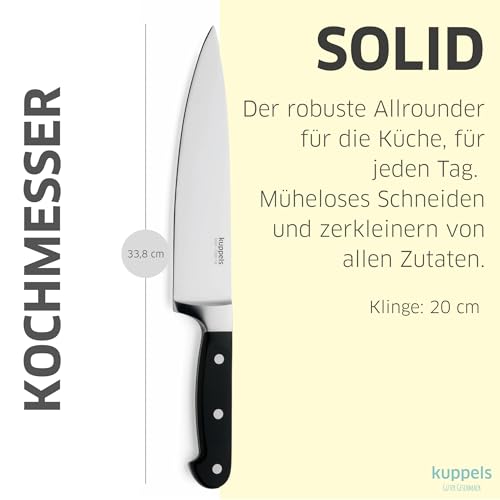 Kuppels SOLID Kochmesser 20 cm Klinge, Scharfes Küchenmesser aus Chrom Vanadium Stahl, Profi...