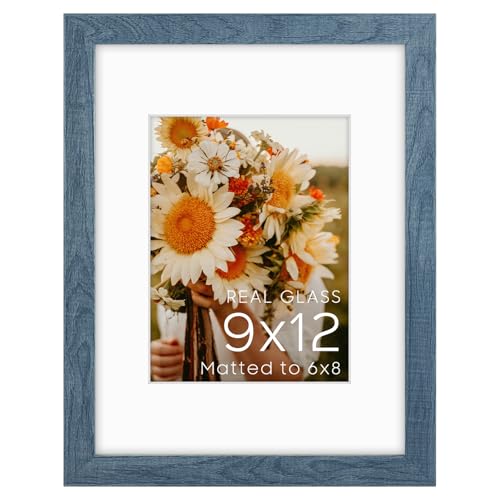 Golden State Art 9x12 Blue Picture Frame Mat for 6x8 Real Glass