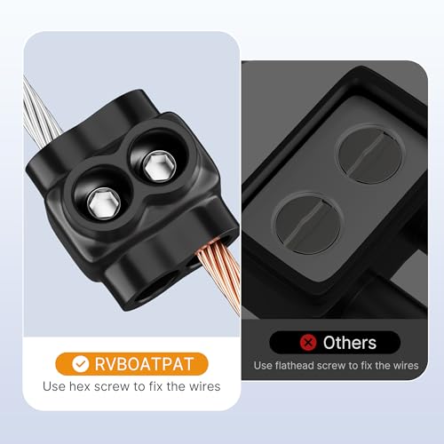 Image of RVBOATPAT Aluminum to Copper Wire Connectors 250MCM-6 AWG 2 Port Aluminum Copper Splice 5 /16 inch Slotted Allen Hex Dual Entry Electrical Power Connector