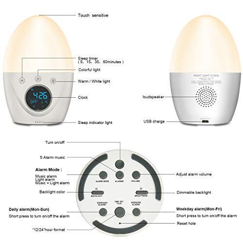 image for FiveHome Kids Alarm Clock, Children's Sleep Trainer, 7 Color Wake Up L