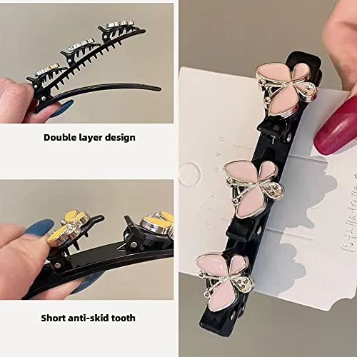 Foto von 4 glitzernde Haarspangen, Entenschnabel-Clip, geflochtene Haarspange, Haarspangen für Styling-Schnitte, Strass-Haarschmuck, Strass-Schmetterling, doppellagige Haarspangen für Damen-Haarstyling