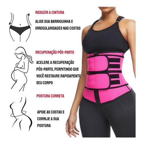 Cinta Reutora de Medidas Abdominais Emborrachada Térmica Efeito Sauna (Rosa, Grande)
