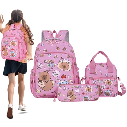 Capybara - Mochila para niñas | Estuche para lápices Capybara - Divertidas bolsas de almuerzo de papelería para compras, viajes, viajes, preescolar, primaria, adolescentes, niñas, niños y estudiantes