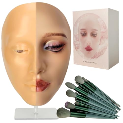 Makeup Practice Face Board,XIJIEMAO 5D Silicone Makeup Mannequin Face, Reusable Practice Eye Girl Make up Practice Face For Emerging Makeup Artist, Beginners, Girl's Gift (golden wheat)
