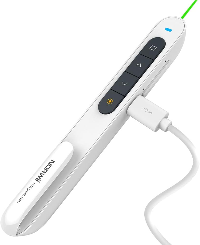 NORWII N76 Presentation Clicker Rechargeable Wireless Presenter Remote with Green Light, 330FT Presentation Pointer Slide Advancer Support Hyperlink/Volume/Key-Customized