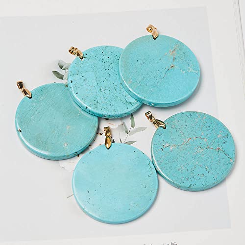 Atllm Turquoise Circle Pendant Gold Gemstone Large Bohemian Necklace Natural Stone Boho Round Charm Disc Marble Quartz #TOP2