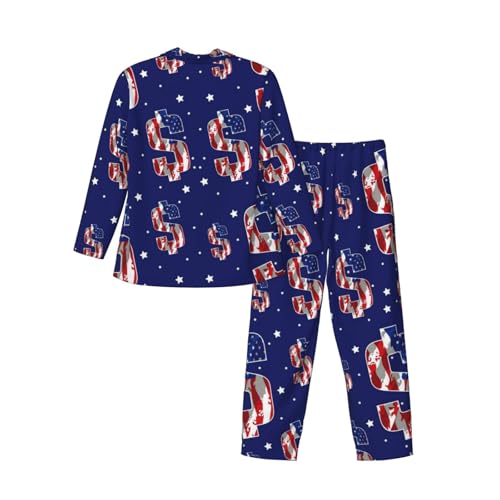 Dollar With Flag America Mens Pajamas Set Button Down Sleepwear Set Long Sleeve Loungewear With Pockets4