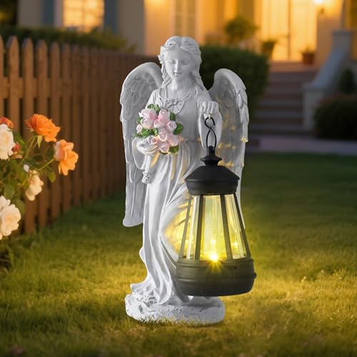 Editbar Statues d'anges solaires pour jardin, photophore extérieur, figurine fée LED, sculpture fée pour décoration de pelouse, convient pour la chambre, le jardin, le balcon, la terrasse