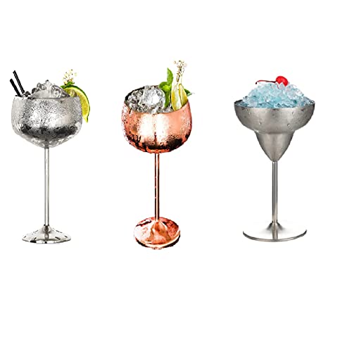 Jsmhh 2 unids Martini Vidrio Margarita Acero Inoxidable Acero Inoxidable Copa Copa Creativa KTV Copa de Vino de Metal de Plata 1 (Color : Silver 1+Rose Gold+Silver 2)