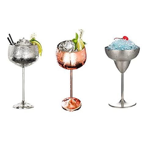 Jsmhh 2 unids Martini Vidrio Margarita Acero Inoxidable Acero Inoxidable Copa Copa Creativa KTV Copa de Vino de Metal de Plata 1 (Color : Silver 1+Rose Gold+Silver 2)