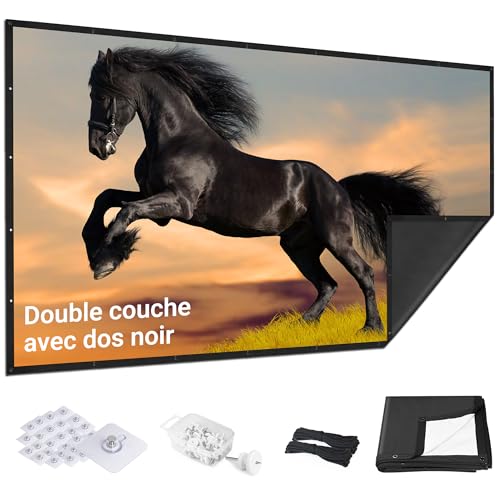Écran de projection portable amélioré 2024 – Dos noir, bords droits 100-B, pliable, lavable et sans plis – Pour cinéma maison intérieur et cinéma extérieur – 254 cm, blanc 16:9 de IOLIEO