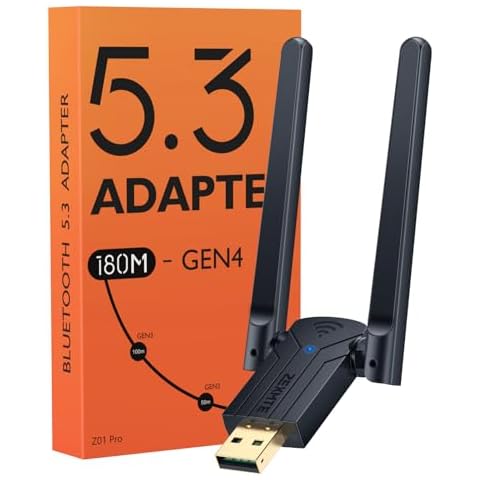 ZEXMTE USB Bluetooth Adapter for PC, 5.3 Long Range USB PC Bluetooth Adapter with High Gain Antenna, PC Bluetooth Receiver 590FT / 180M, Plug & Play Bluetooth Dongle for PC Windows 11/10/8 Cover