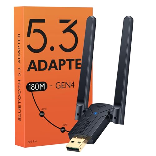 ZEXMTE Große Reichweite Bluetooth 5.3 Adapter für PC, 590FT/180M USB Bluetooth Dongle für...
