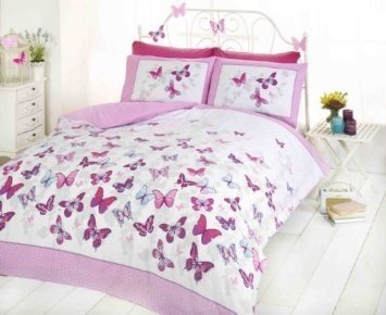 Bedding Heaven FLUTTER Duvet Cover BUTTERFLY Print Quilt Set. Pink Butterflies Double Bed Size