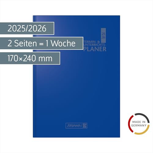 BRUNNEN Termin- & Unterrichtsplaner (2025/2026), 2 Seiten = 1 Woche, A5, 224 Seiten, Kunststoff-Einband Baladek, blau