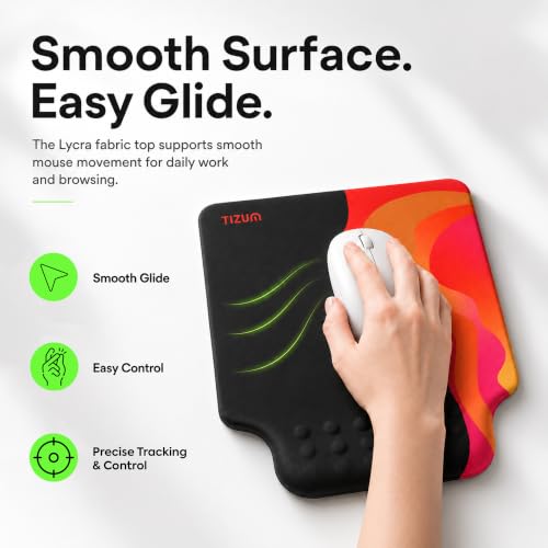 Image of tizum Gel Mouse Pad with Memory Foam Wrist Support & Anti-Slip Rubber Base | Ergonomic Wrist Rest Pad, Ultra-Smooth Lycra Surface for Wired & Wireless Mice, Laptop & Desktop Compatible (Black)
