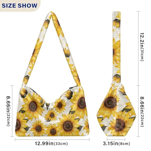 Sunflowers S tyle Fluffy Furry Tote Bag Plush Underarm Bag Women Ladies Shoulder Handbag Purse for Autumn and Winter3