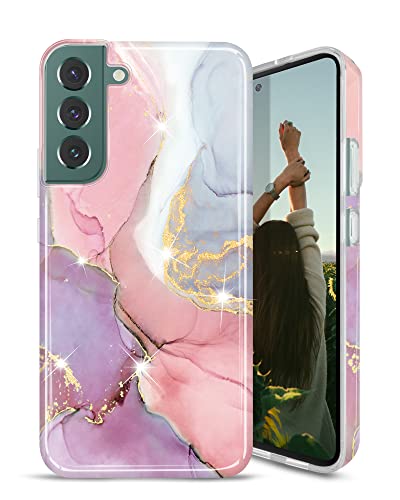 Coque Galaxy S22 en silicone TPU souple et ultra mince avec motif marbre rose et violet 6.1"