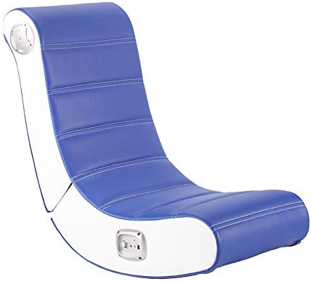 X-Rocker Play 2.0 Floor Rocker Gaming Chair for Kids with Multi-Media Sound System for PS4, Xbox, & Switch, Low Folding Video Games Seat, Faux Leather - Blue/White