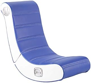 X-Rocker Play 2.0 Floor Rocker Gaming Chair for Kids with Multi-Media Sound System for PS4, Xbox, & Switch, Low Folding Video Games Seat, Faux Leather - Blue/White