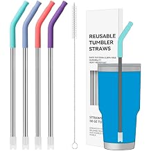 4 PCS Reusable Stainless Steel Straws with Silicone Tips and Brushes, Replacement Straws for 30oz YETI, STANLEY, US Acrylio, BJPKPK, Simple Modern Tumblers
