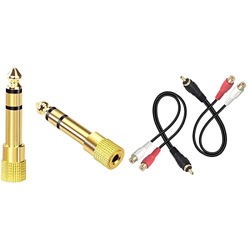 VCE 2 Pack 3.5mm Female to 1/4 Male Adapter Bundle with 2 Pack RCA 1 Male to 2 Female Adapter for Aux Cable, Guitar Amplifier, Headphone, Subwoofer, Car Radio, Amplifier