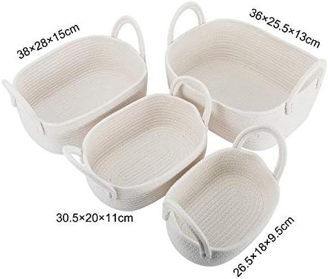 Storage Baskets Set of 4 - Woven Basket Cotton Rope Bin, Small White Basket Organizer for Baby Nursery Laundry Kid's Toy