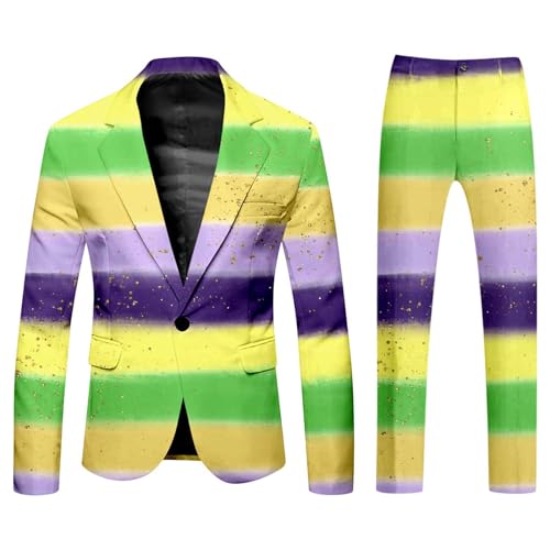 Traje de hombre elegante de dos piezas de tela impresa púrpura y para ceremonias y fiestas, amarillo, XL