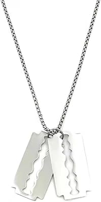 Rock Razor Blade Stainless Steel Pendant Necklace Punk Personalized Gothic Statement Necklace Fashion Hip Hop Biker Jewelry Gifts for Women Men Rolo Chain 24 Inches