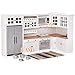 iLAND Dollhouse Kitchen, Modern Dollhouse Furniture Set on 1/12 Scale Wooden White to Store Miniature Food