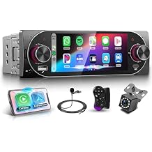 Rimoody Single Din Car Stereo with Wireless CarPlay & Android Auto, 5.1 Inch Touch Screen Car Radio with Bluetooth 5.2, FM/RDS, EQ, SWC/MIC, USB/Type-C, Backup Camera Car Audio Receiver