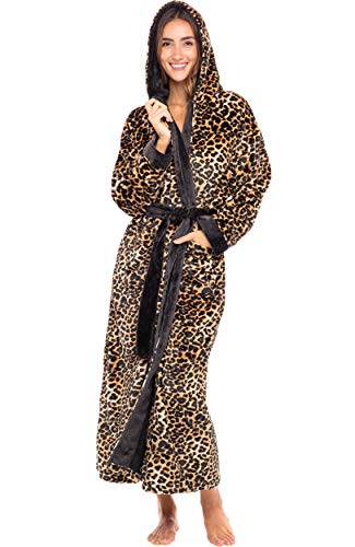 Alexander Del Rossa Women's Plush Fleece Robe With Hood, Warm Bathrobe Extra Small Leopard Animal Print With Black Limited Edition (A0116W10Xs) #TOP2