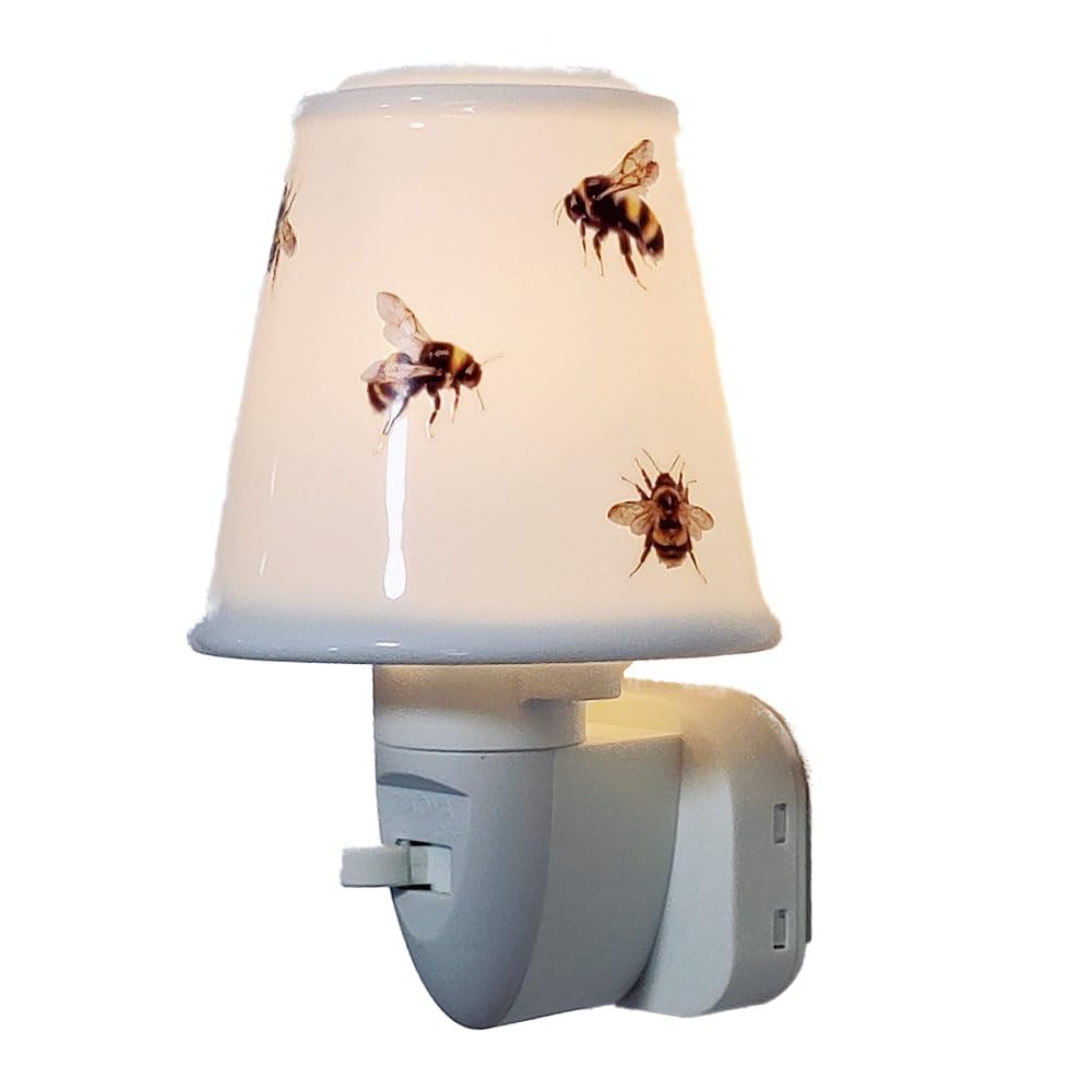 Plug-in Night Lights - LED Bulb, UK 3 pin Socket (Bees - Conical Shade), Multicolour - Image 3