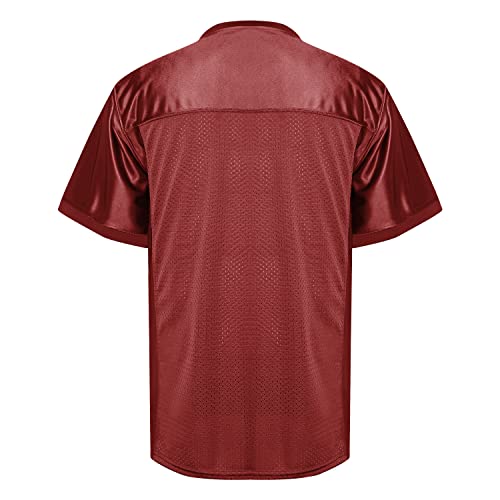 Tkjpywyh Blank Football Jersey,Men's Practice Jersey Football Mesh Athletic Shirt,Hip Hop Sports Blank T-Shirt S-3Xl White Black Blue Green Red (Claret,Medium) #TOP2