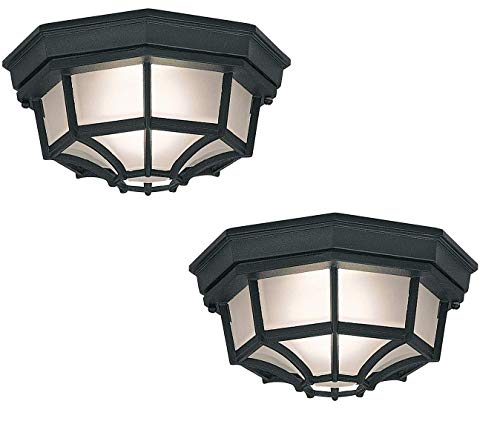Dysmio Lighting Outdoor Flush Mount Fixture Black finish frosted glass Round Pack of 2