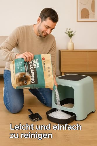 Flamingo Katzenstreu - silikat - staubfrei - leicht - 16L für 20 Wochen - Silikat Katzenstreu medium - Nicht klumpend - geruchlos - medium Körner