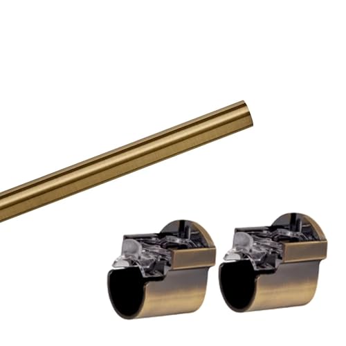 28mm Metal Various Length Eyelet Curtain Pole Rod Set with Recess Brackets Supports (Antique Brass, 150cm)