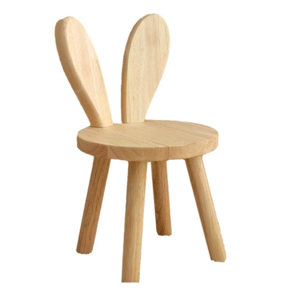 Taburete pequeño pequeño de madera maciza con orejas de conejo, para niños