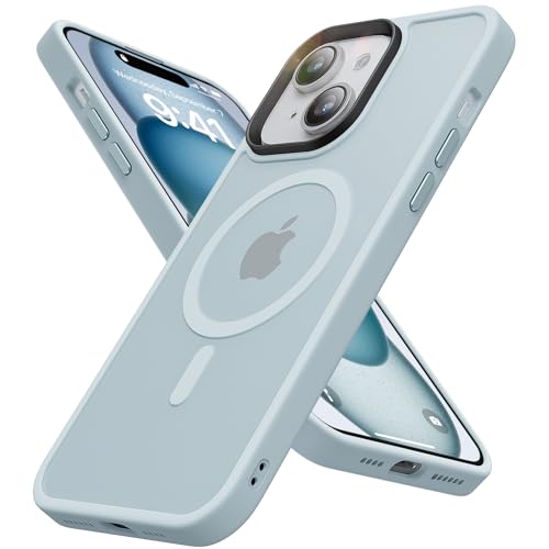YUQUYI Strong Magnetic for iPhone 15 Case, Compatible with MagSafe, Military-Grade Protection, Yellowing Resistant, Scratch-Resistant Back, Magnetic Phone Case for iPhone 15, Light Blue