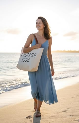 Siteshy 30th Birthday Gifts for Women, Vintage 1996 Canva Tote Bag,1996 Decorations for Her 30 Year Old Birthday Gifts for Daughter (White1996)