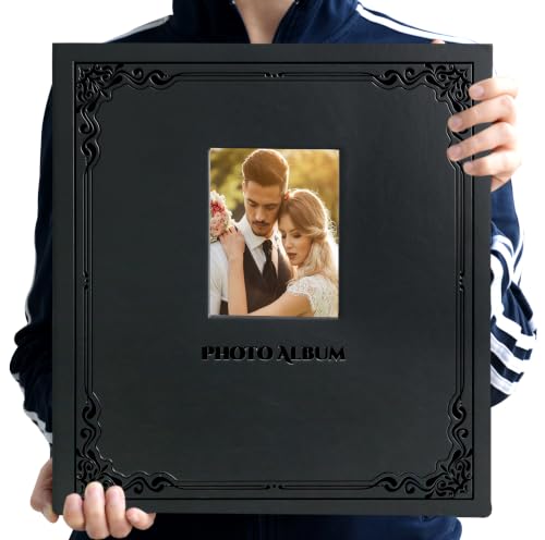 Zoview Art Photo Album Can Hold 3X5 4X6 5X7 6X8 8X10 Photos, Self Adhesive Magnetic DIY Scrapbook Albums (Black, Large)
