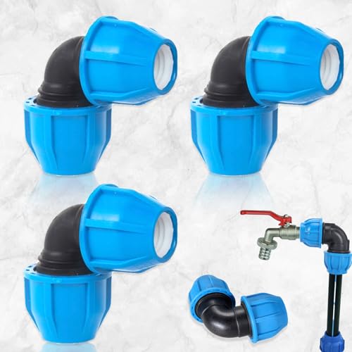 3 Pièces Raccord Coudé à 90 Degrés, Connecteur En Plastique PP à 90 °, Raccords à Connexion Rapide PE, Coude de Tuyau d'Eau à Connexion Rapide Bleu PE, Raccords de Plomberie (25 mm x 25 mm)