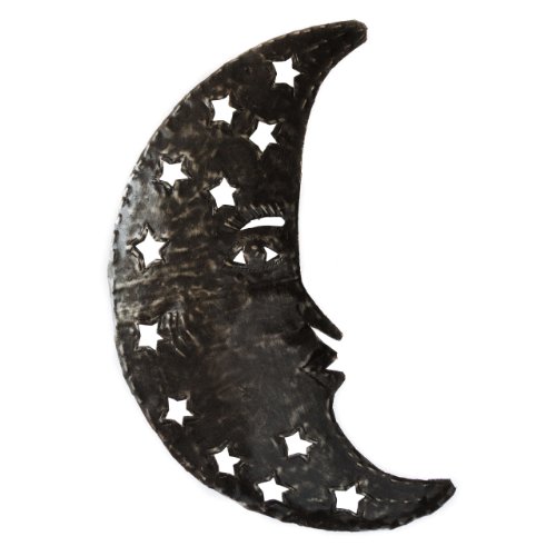 Le Primitif Galleries Haitian Recycled Steel Oil Drum Outdoor Decor, 9 by 14.5-Inch, Moon