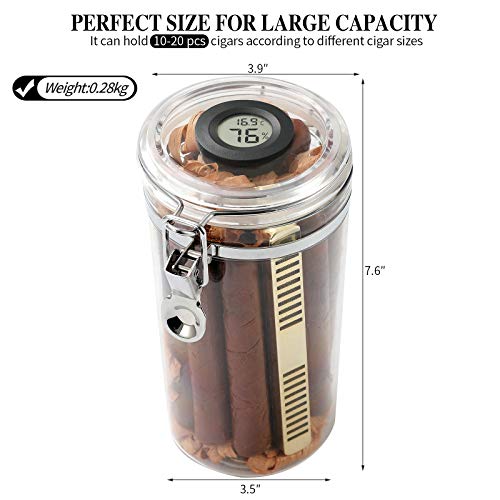 Playwith Acrylic Travel Cigar Humidor Jar/Case/Box With Handmade And Hygrometer Spanish Cedar Rolls,Humidifier For Humidity Control And Digital Hygrometer,Humidor That Can Hold About 10-15 Cigars #TOP3