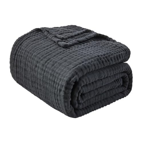Image of EMME Muslin Blankets for Adults Throw Blanket for Couch Breathable Gauze Soft Lightweight Airy Black King 108 inch x 90 inch