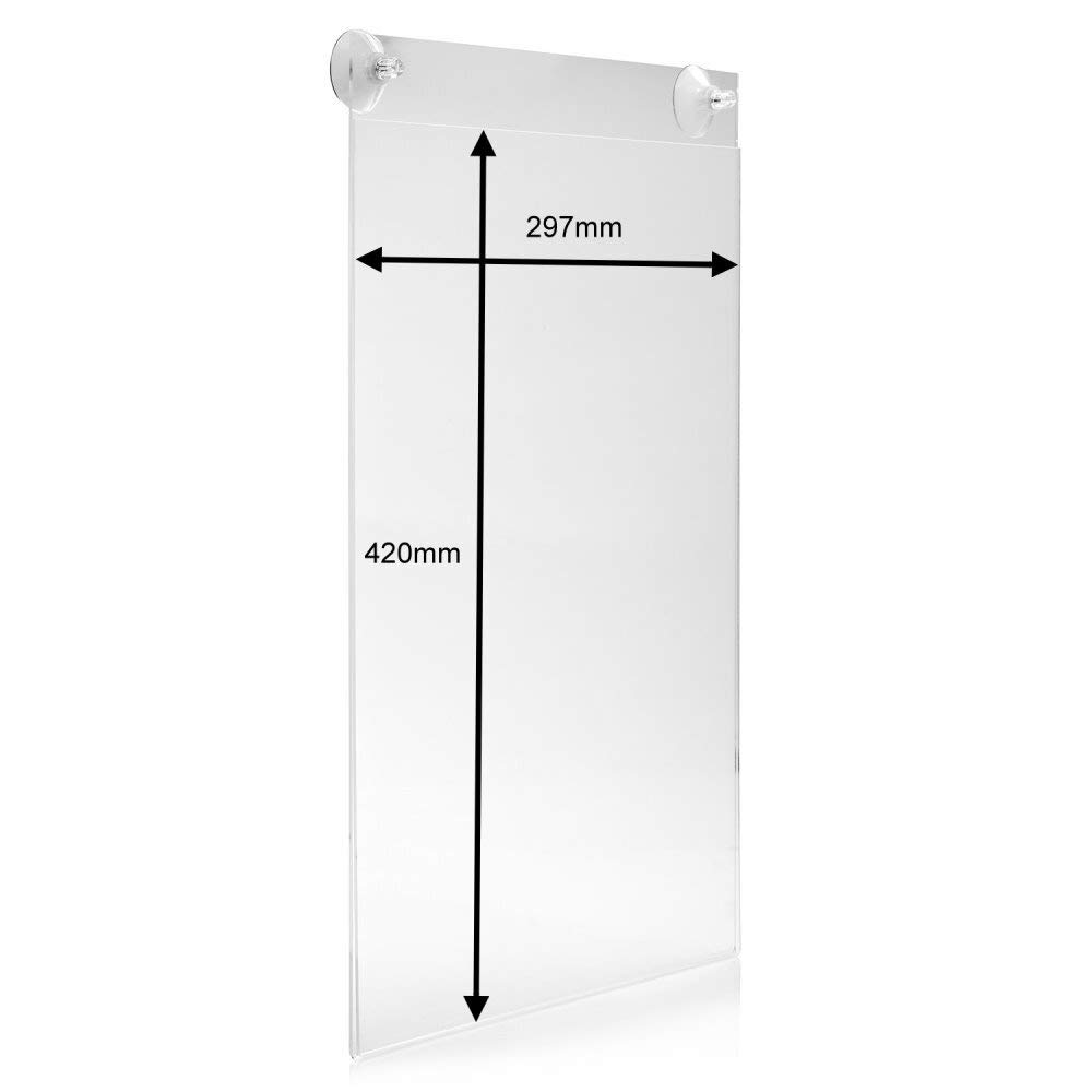 DIN A3 Hoch (297x420mm) Acrylglastasche mit Saugnäpfen für Glasscheiben/Infotasche/Blatthalter/Schildhalter/Preisschildhalter/Plakattasche/Saugnapf/Haftsauger/Saugfuß/Transparent - Zeigis®