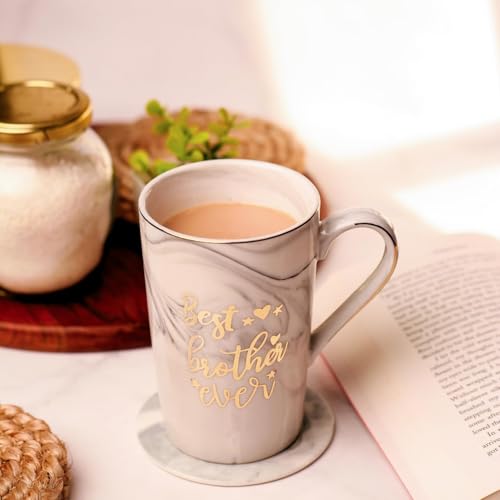 Image of NYRWANA Coffee Mug, Birthday Present for Man, Mugs for Present, Rakhi Gift for Brother, Cute Mugs, Ceramic Mug with Spoon, Gift Box & Rakhi with Tilak and chawal (400ml-Grey)