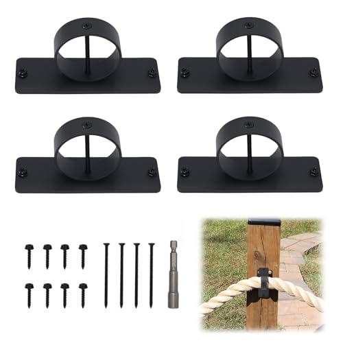 awagas 4Pack 2inch Black Rope Support Holder with Cross Screw Securing Rope, Rope End Snap Rope Drop Ring Brackets Stainless Steel Decorative for Hemp Rope Fencing Stair Deck Railing Kit Ceiling Hook by awagas - Used condition - US$16.79