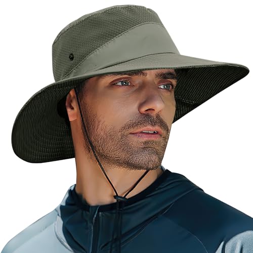 FairyPeach - FairyPeach Chapeau Homme Anti UV, Casquette Pliable Étanche, Bob Homme, Chapeau Randonnée Mesh Respirant, Vert Armée, Taille Unique