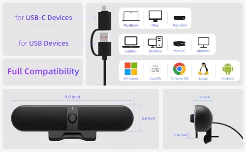 Computer Speakers for Desktop PC, Monitor Speakers with Easy Volume Knob, Sturdy Clamp, Clear Sound, Decent Bass, USB Plug in External Speakers for Laptop, Small PC Soundbar, USB-C Adapter, 5Ft Cable by XKX - Image 6